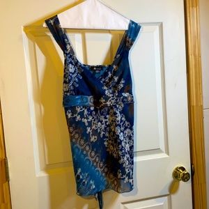 Versatile high waisted cross-over blue floral top